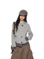 Double-Breasted Striped Hooded Cardigan
