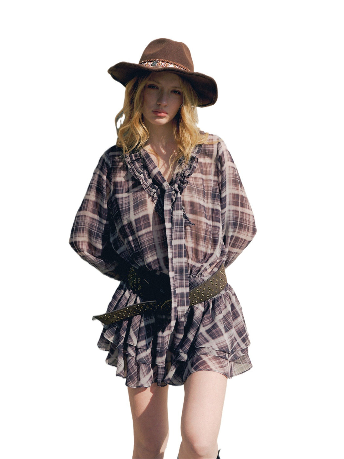 Vintage Plaid Chiffon Dress