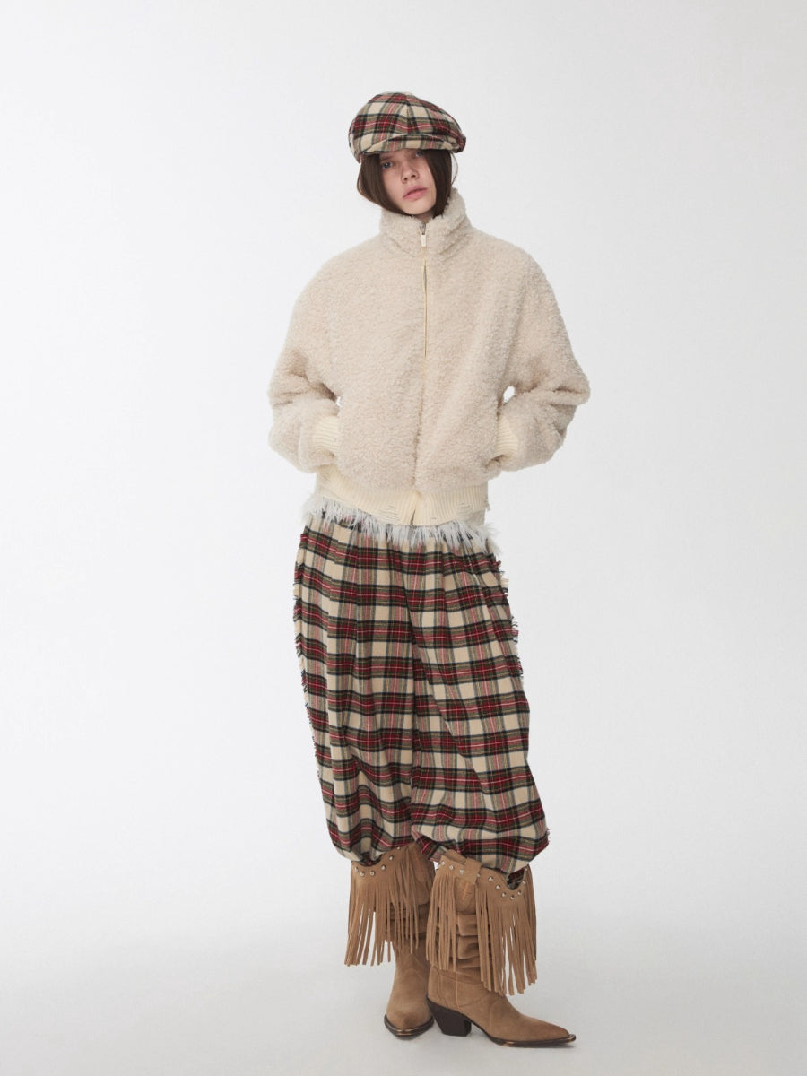 Zip-Up Shearling Textured Fitted Short Coat