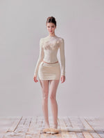 Brushed Slim Fit Knit Lace Base Top & Skirt Set