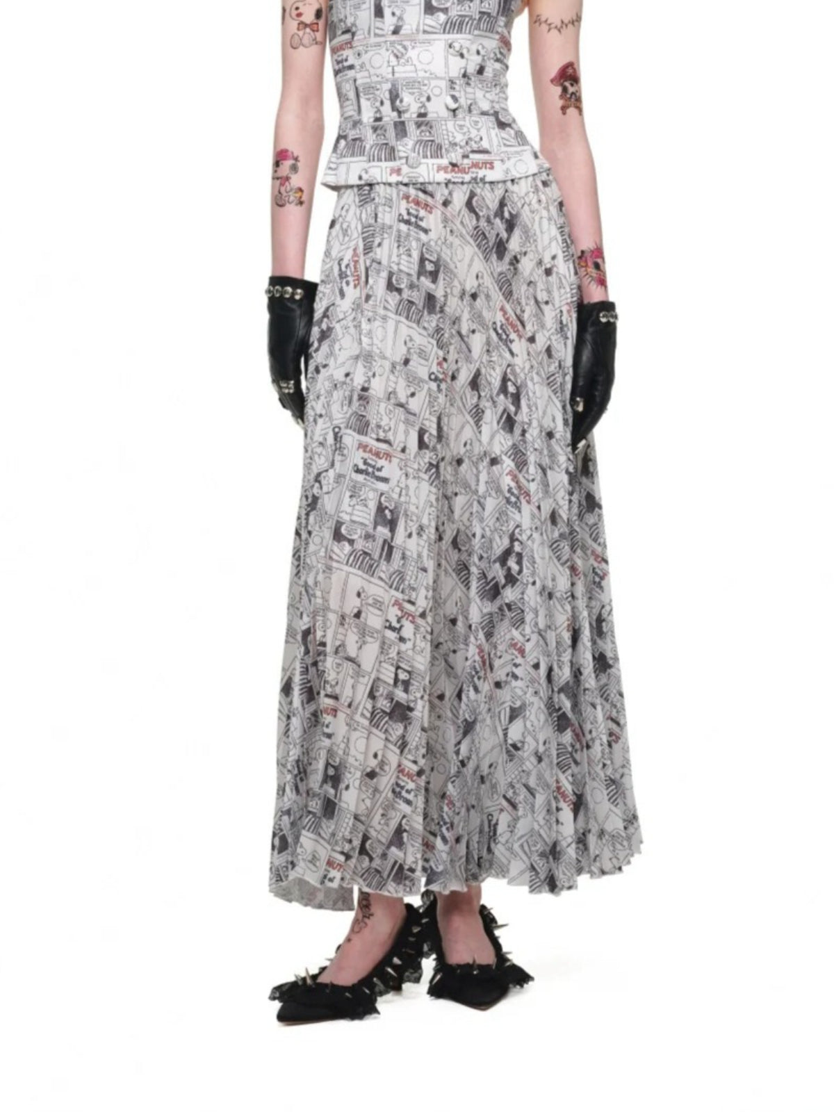 Vintage Newspaper Pleated Maxi Skirt