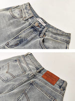 Light Blue Washed Distressed Straight-Leg Jeans