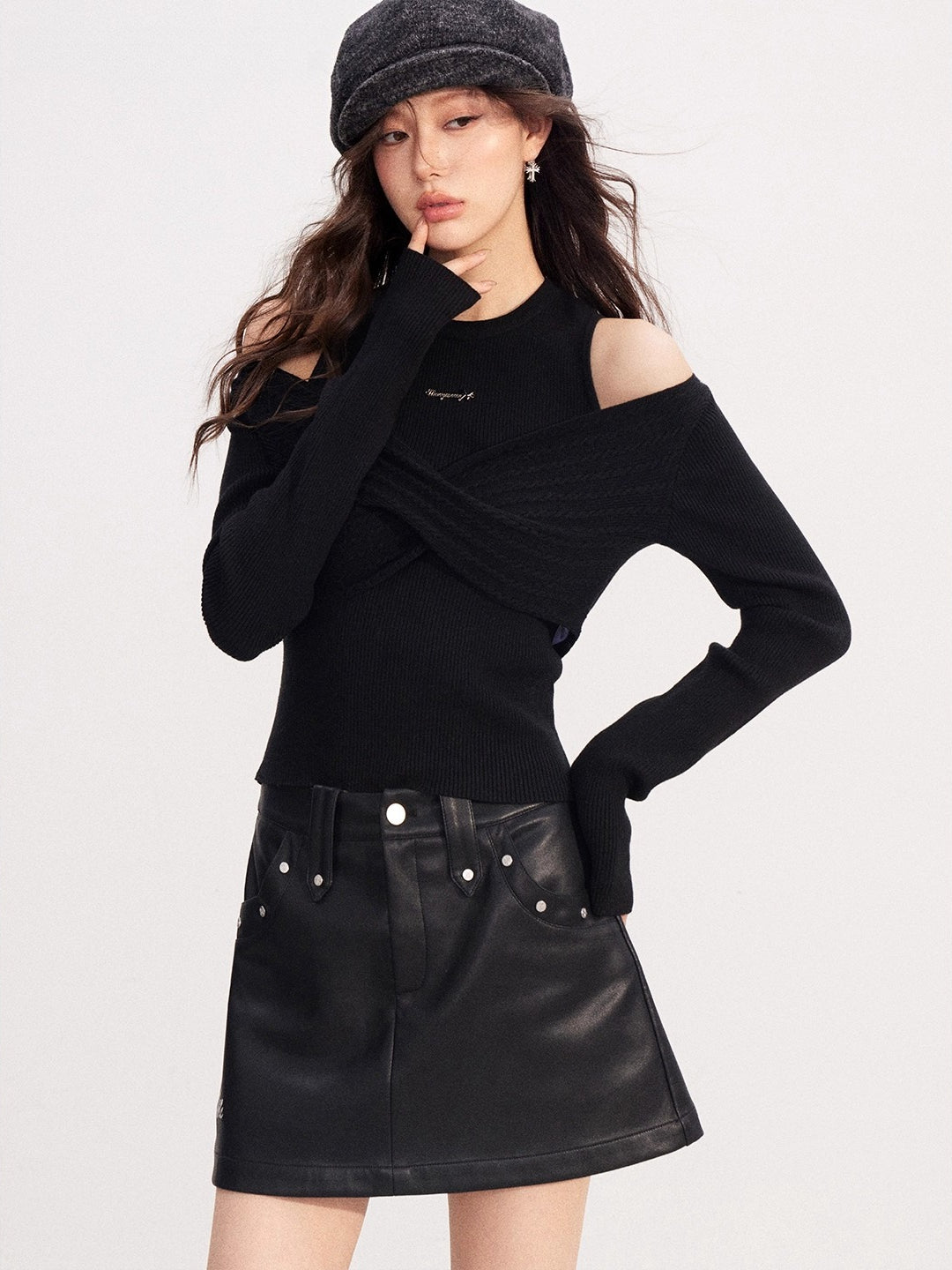 Bow Cable Knit Sweater Set