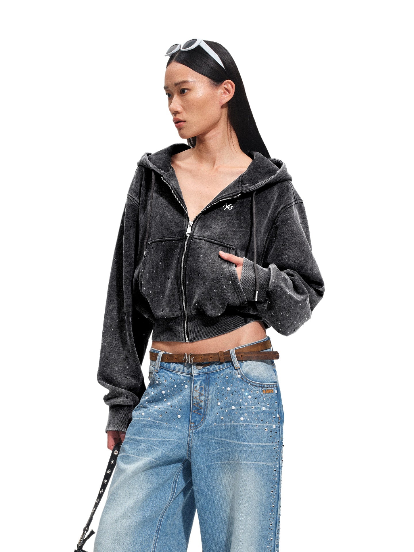Rhinestone Cropped Hoodie