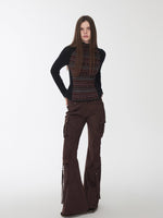 Suede Studded Cargo Flare Pants