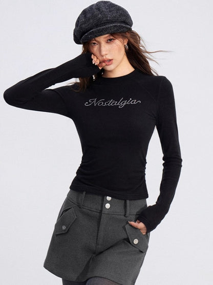 Rhinestone Fleece Knit Top
