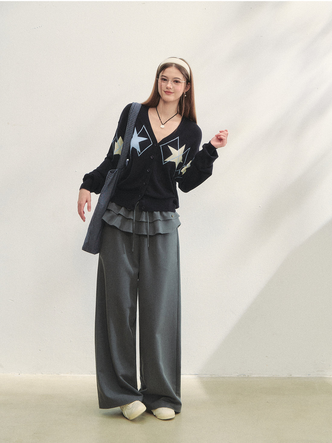 Two-piece Double-layer Ruffle Tie Straight Pants