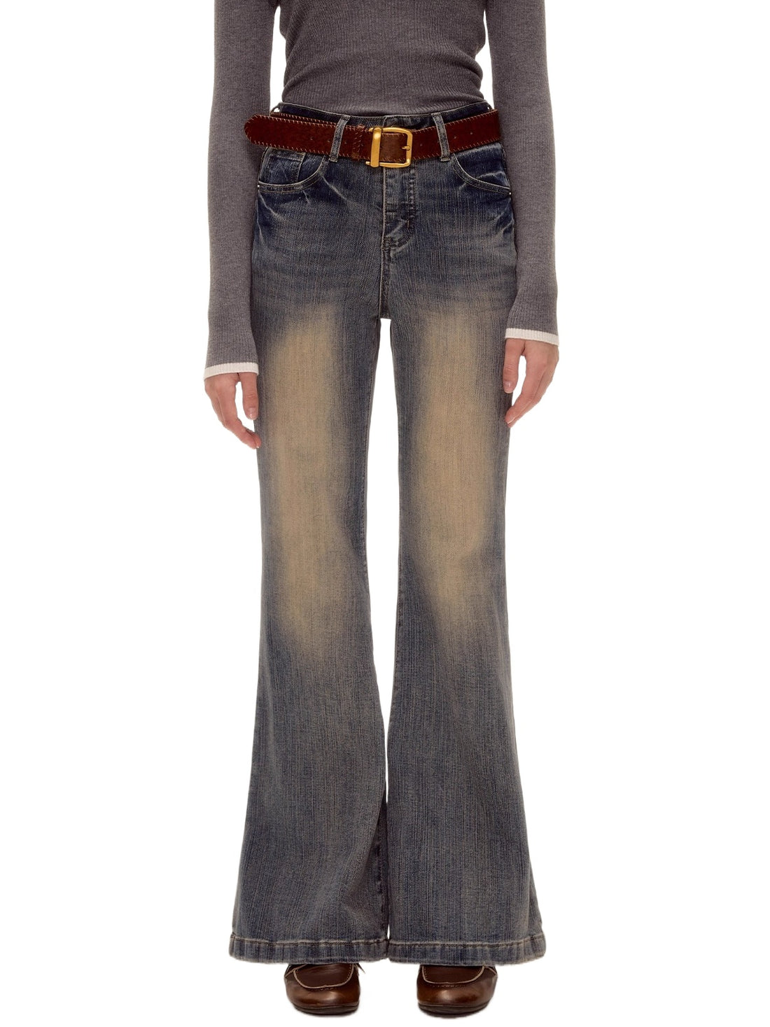 Slub Washed Micro-Flare Jeans