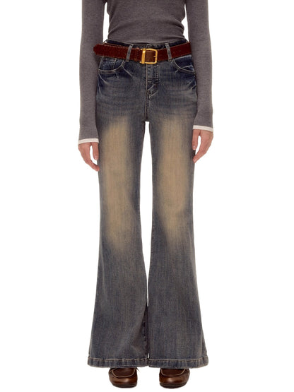 Slub Washed Micro-Flare Jeans