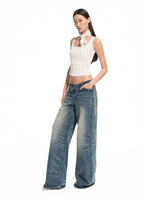 Washed Denim Low-waist Wide-leg Pants
