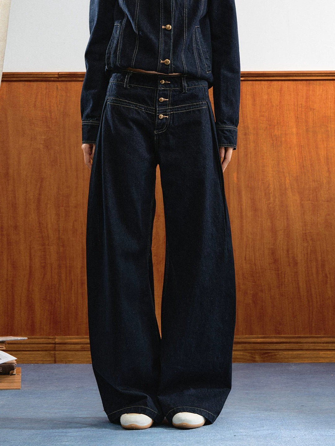 Gold Button Denim Set
