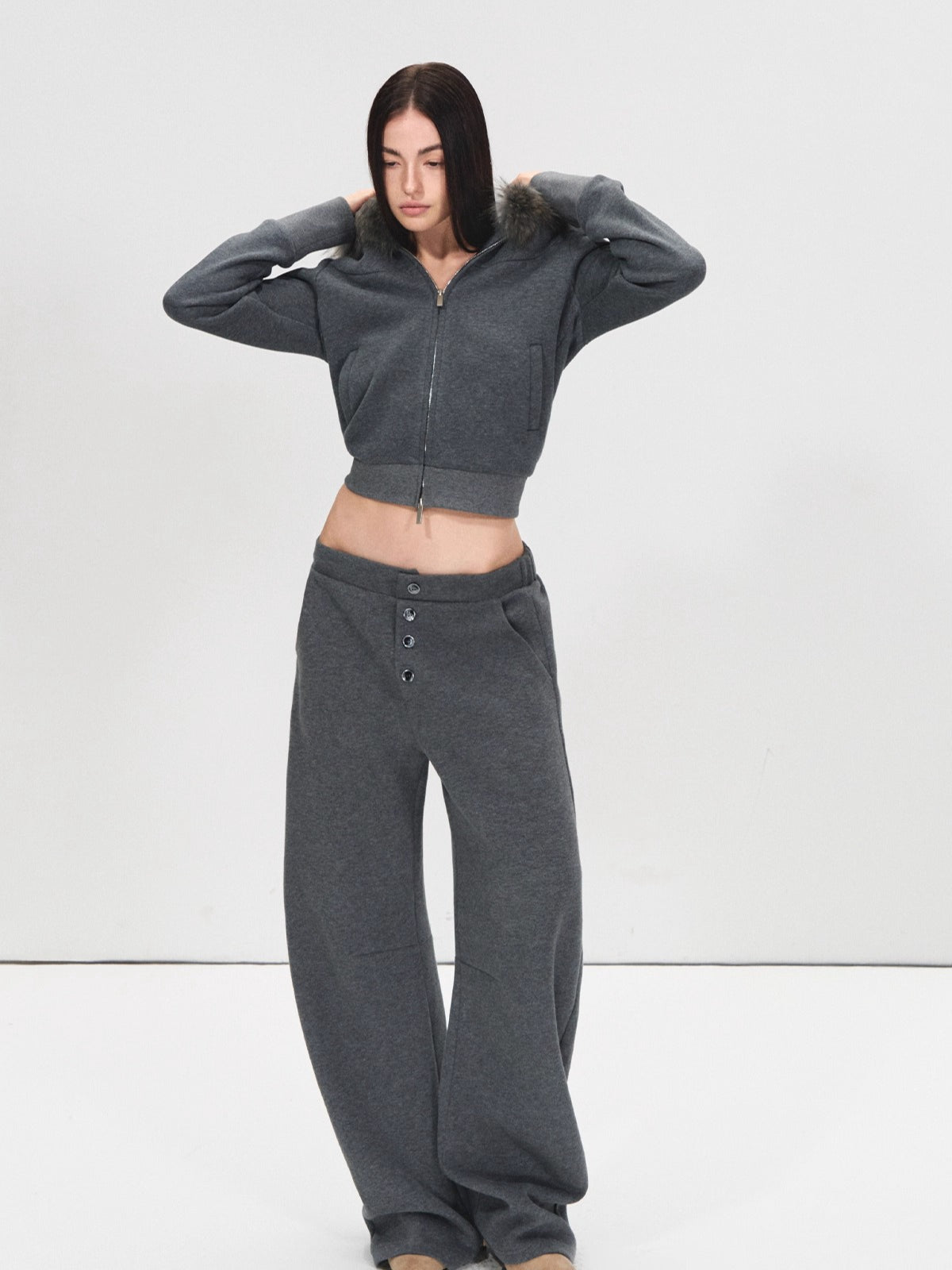 Detachable Fur Collar Hoodie &amp; Sweatpants Set