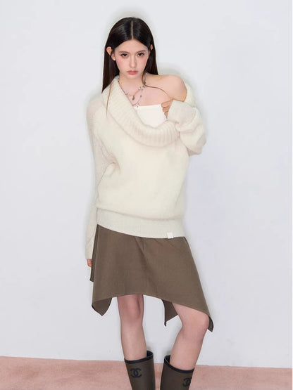 Khaki Asymmetrical A-Line Mini Skirt