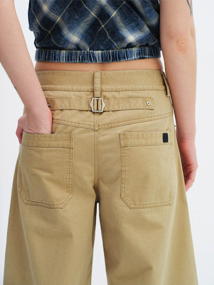 Khaki Low-Waist Curved-Leg Pants