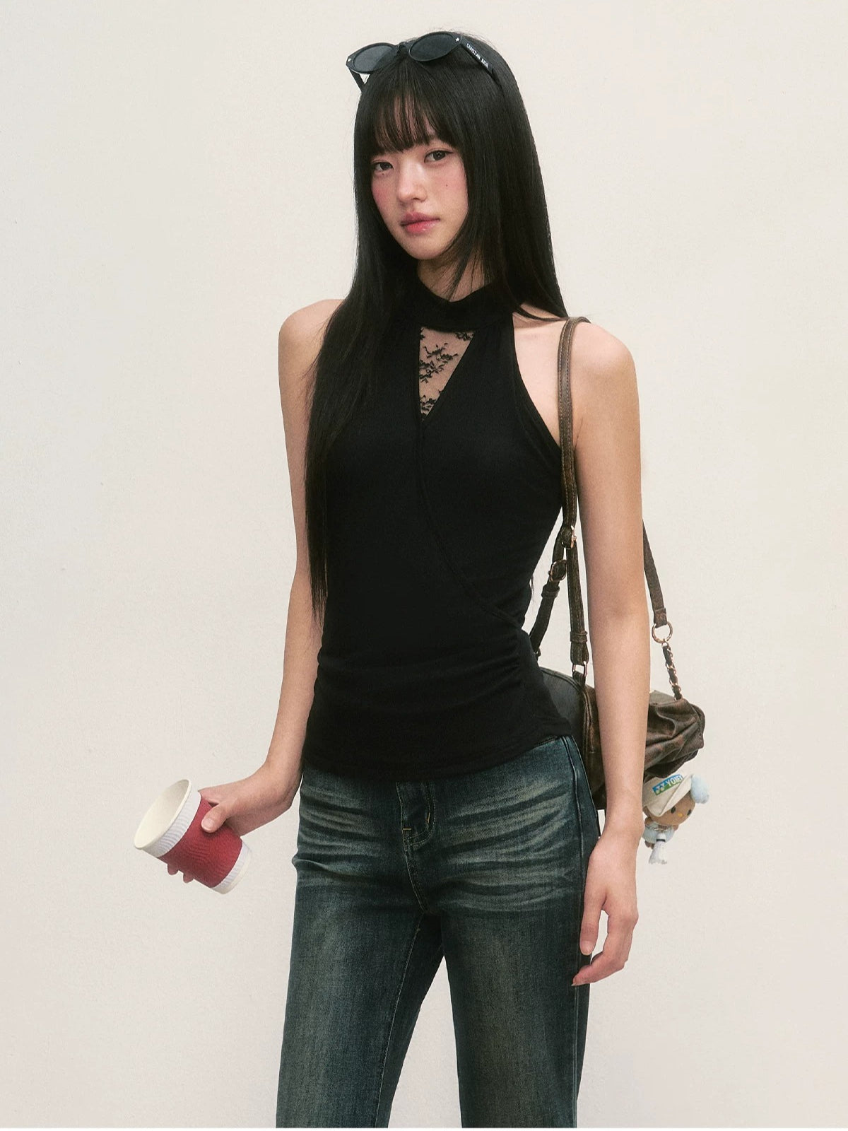 Black Cutout Halter Top
