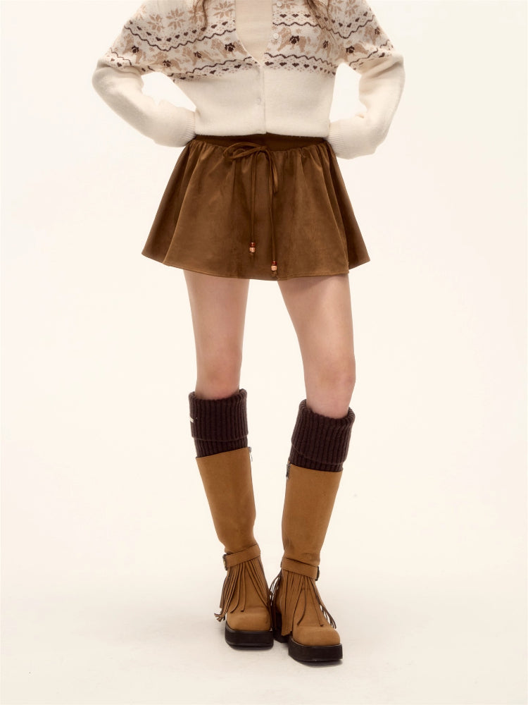 Suede Beaded Mini Skirt