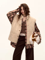 Reversible Suede Drawstring Shearling Vest