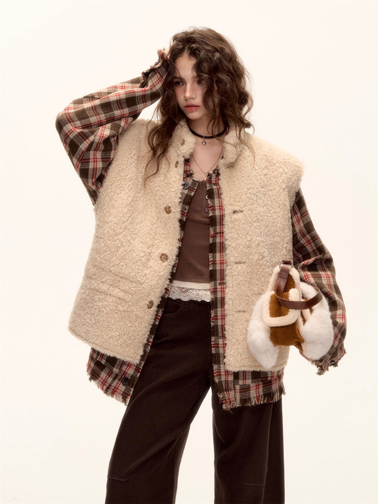 Reversible Suede Drawstring Shearling Vest