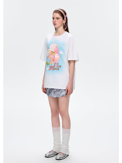 Island-style Bear Surfing Illustration Cotton T-shirt