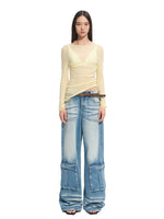 Washed Twill Denim Whisker Wide-leg Jeans