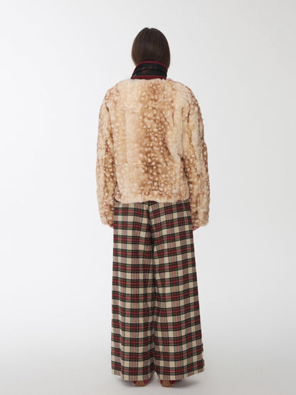 Vintage Red Plaid Brushed Cotton Wide-Leg Pants