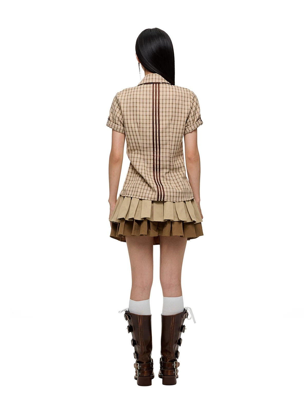 Korean Slim Waist Checkered Shirt
