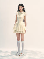 Doll Collar Waist-Cinched Pleated Shirt Dress