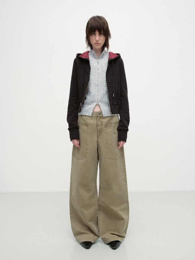 Khaki Vintage Wash Wide Pants