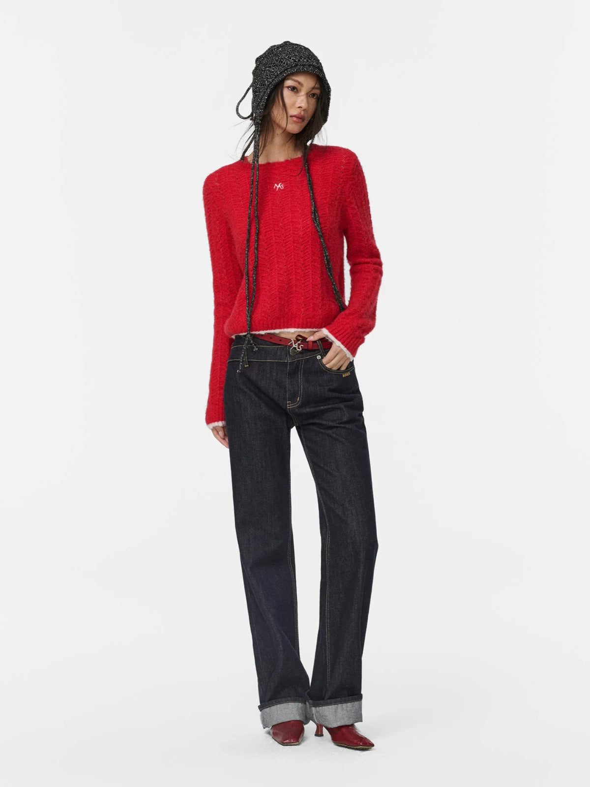 Alpaca Wool Contrast Trim Boatneck Sweater