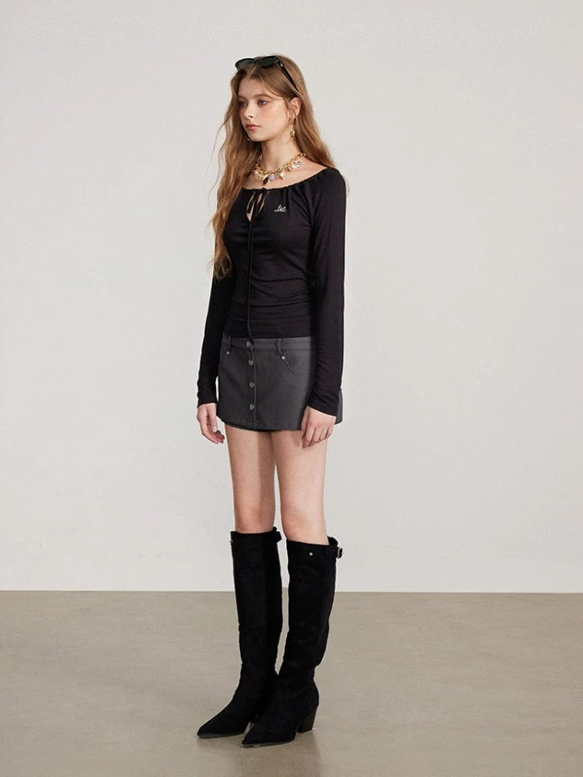 Convertible Tie Shoulder Long Sleeve Top