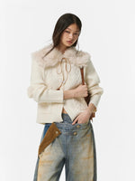 Alpaca Fur Collar Horn Button Cardigan