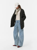 Double Waistband Washed Barrel Jeans