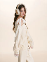 Gray & Apricot Lace-Tie Knit Set