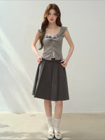 Pink & Gray Ruffle Trim Blouse