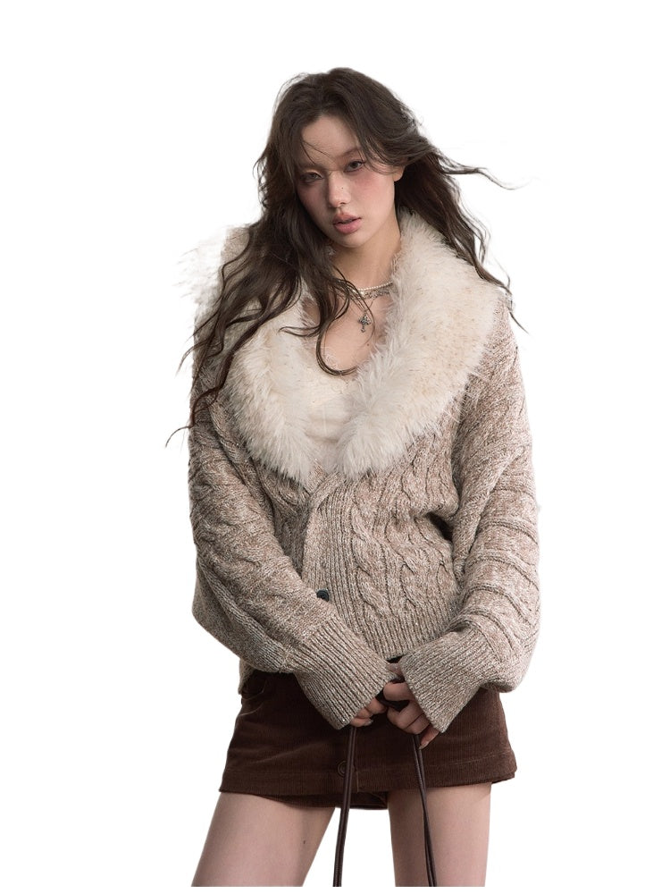 Heavyweight Detachable Fur Collar Cardigan