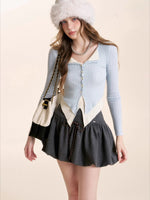 Contrast Knit V-neck Cardigan