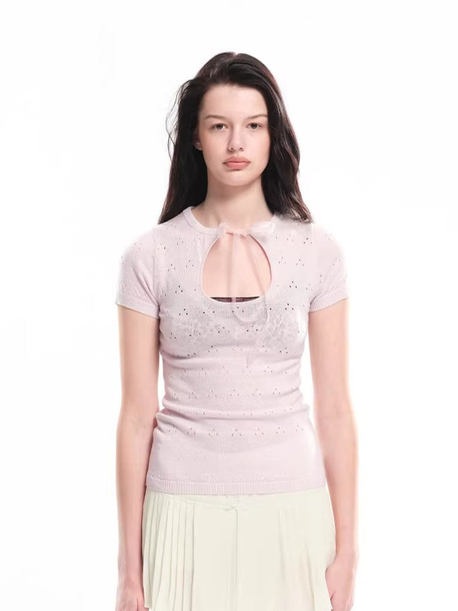 Cutout Knit Short Sleeve Top