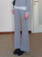 Gray Lace Panel Flared Pants