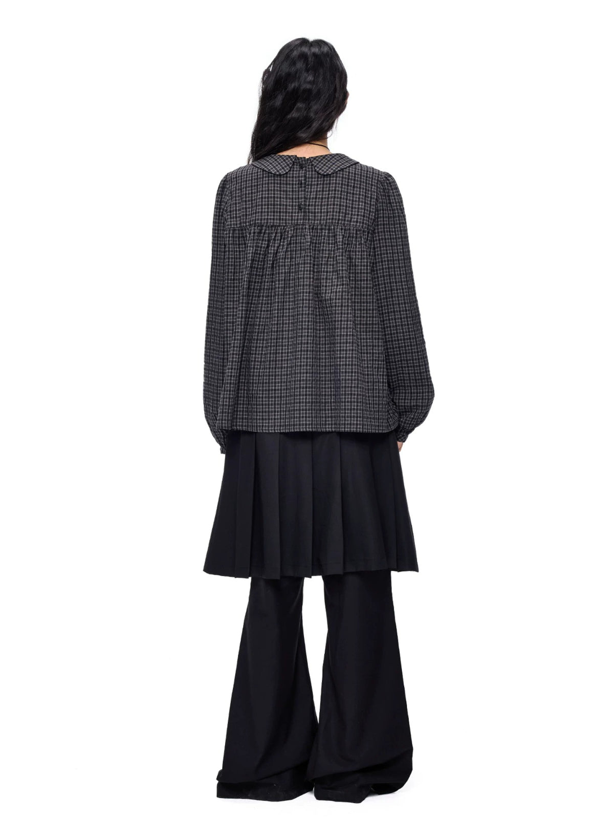 Plaid Collar Tie Blouse