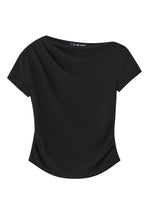 One Shoulder Irregular Slanted Pleat T-shirt & Pants Set