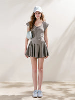 Lace-Trim Tie-Front T-Shirt & Skort Set
