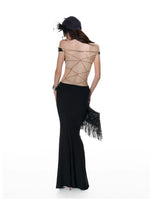 Black Lace-Up Halter Maxi Dress