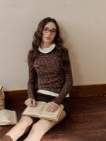 Floral Collar Knit Long Sleeve Top