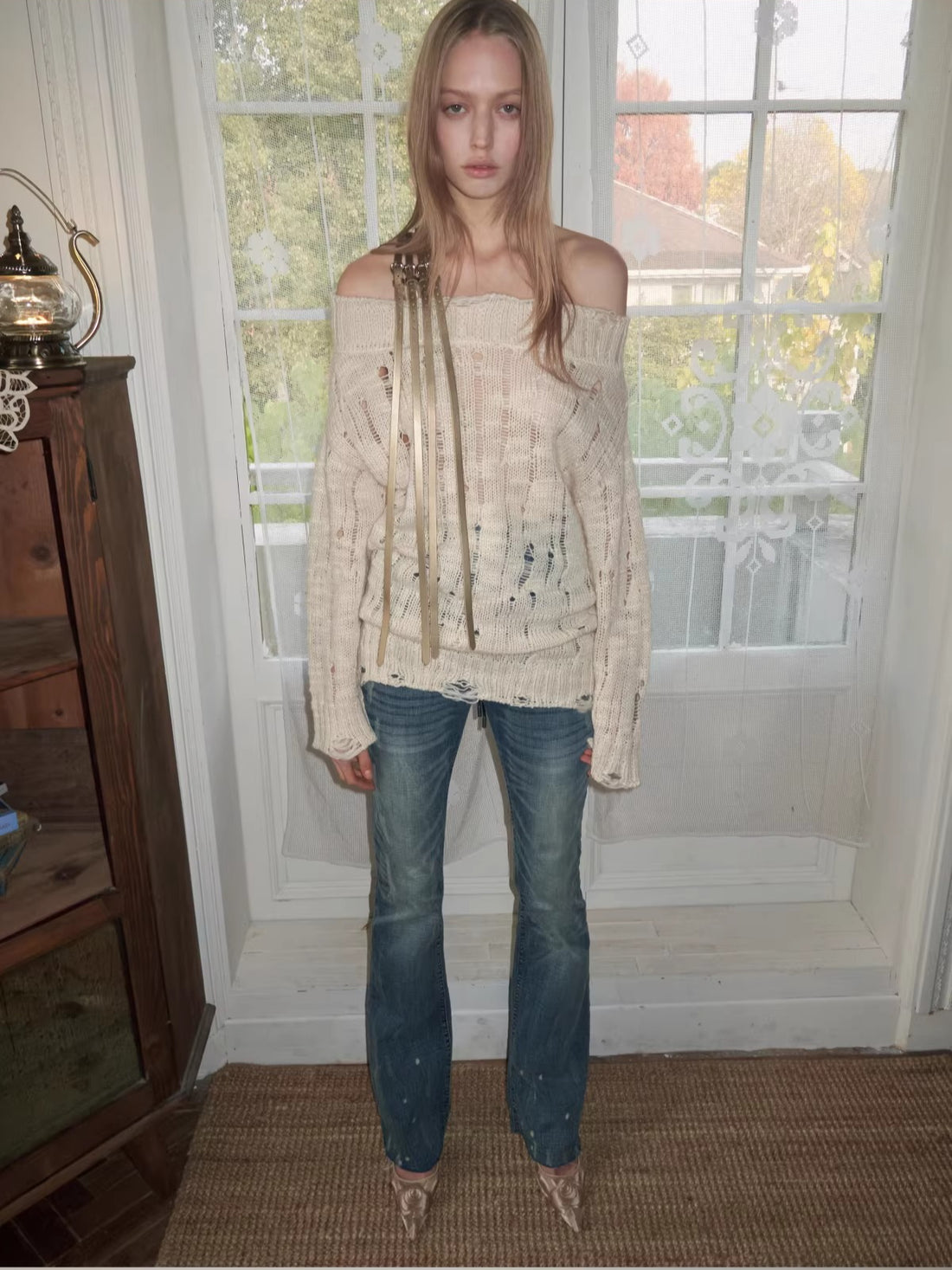 One Shoulder Cable Knit Sweater