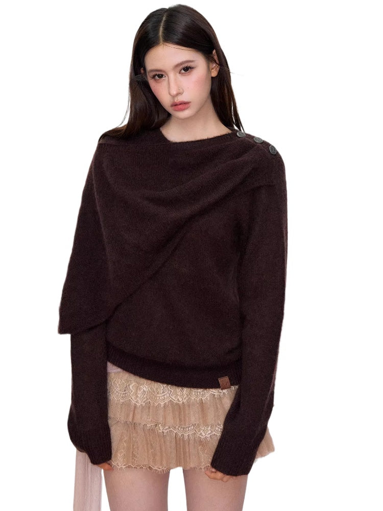 Asymmetrical Shawl Knit Sweater