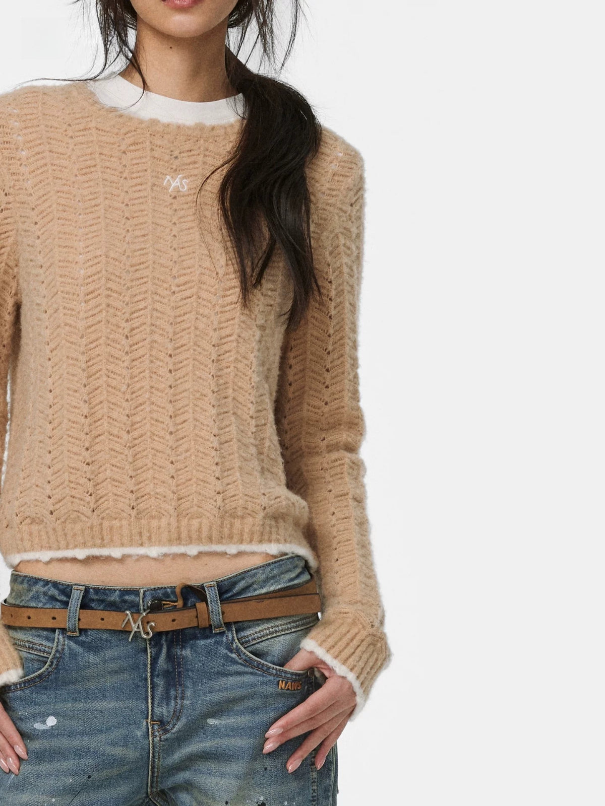 Alpaca Wool Contrast Trim Boatneck Sweater