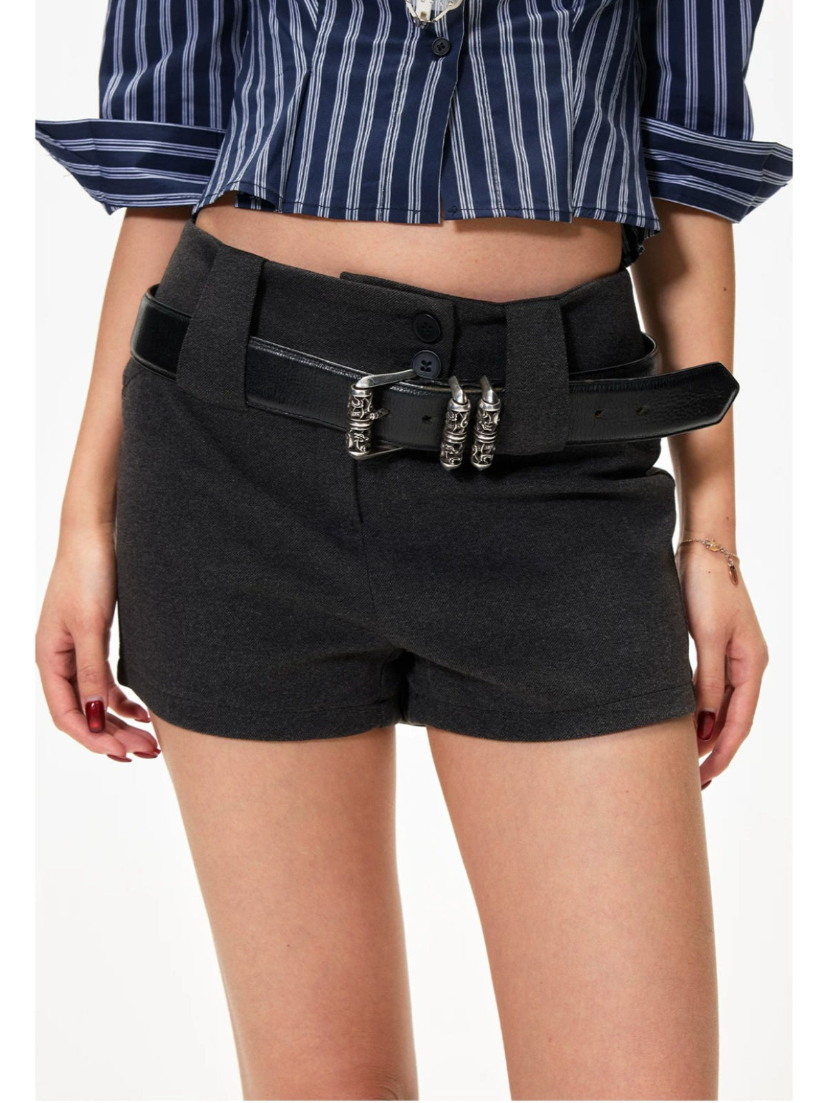 High Waist Wool Blend Shorts