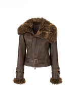 Faux Shearling Fur Collar Short Jacket