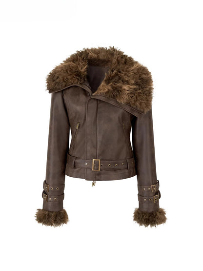 Faux Shearling Fur Collar Short Jacket