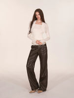 Paneled Faux Leather Wide-Leg Pants